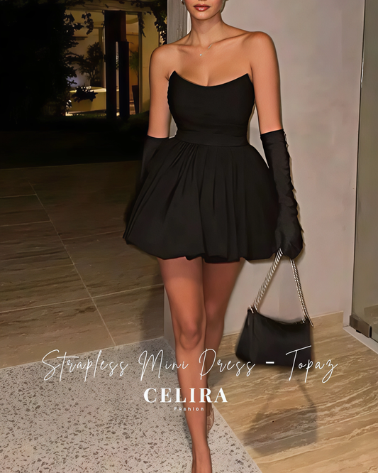 שמלת מיני סטרפלס-טופז