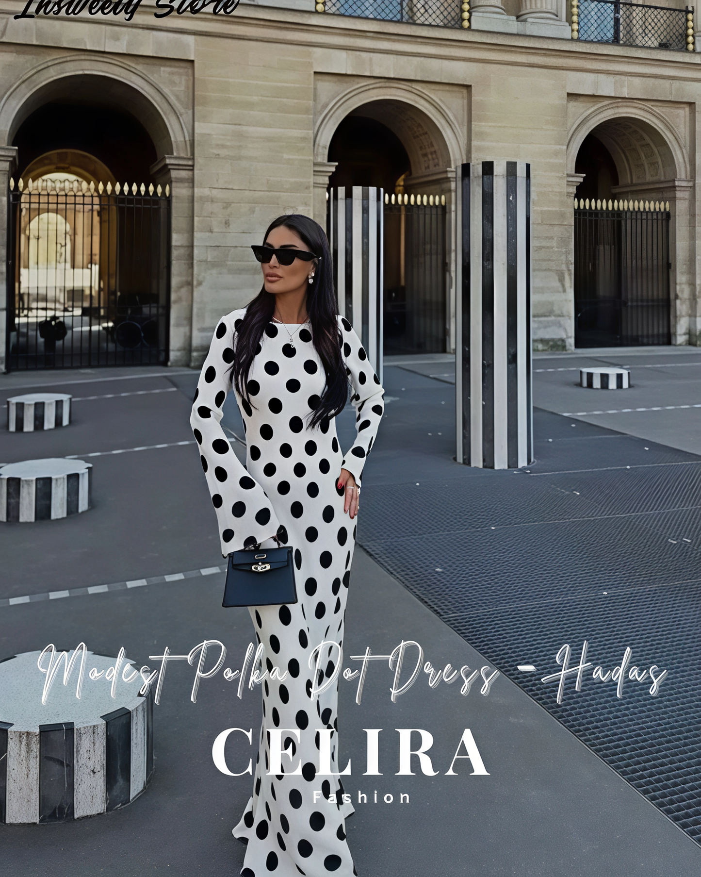 שמלה צנועה מנוקדת - הדס