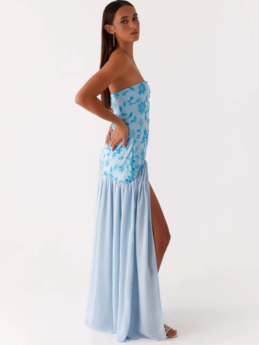 שמלת מקסי סטרפלס- סליון