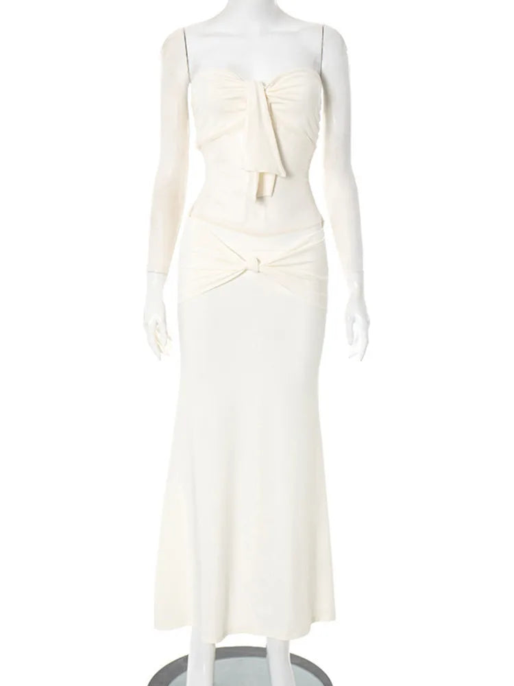 שמלת מקסי אלגנטית סטרפלס- סילבר