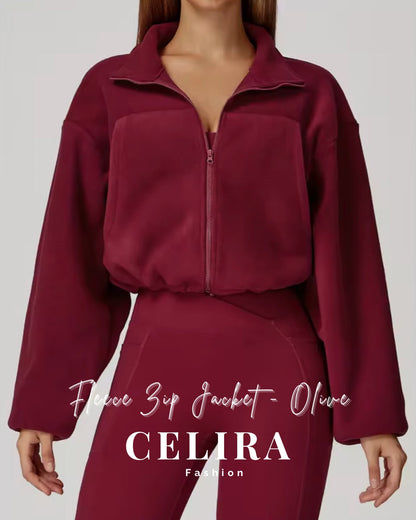 ג׳קט פליז ספורטיבי אוליב