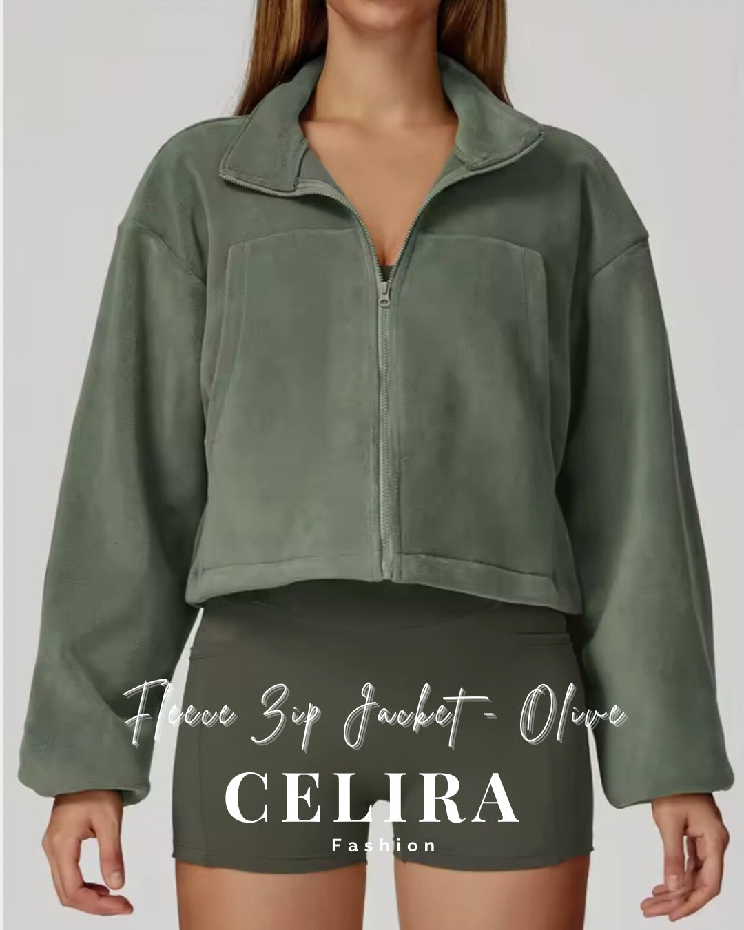 ג׳קט פליז ספורטיבי אוליב