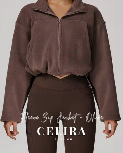 ג׳קט פליז ספורטיבי אוליב