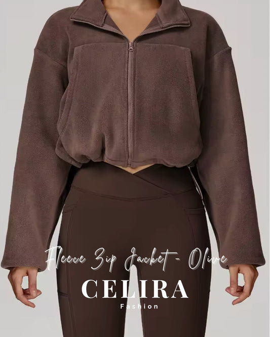 ג׳קט פליז ספורטיבי אוליב