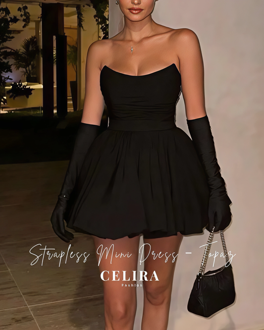 שמלת מיני סטרפלס-טופז