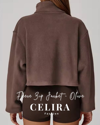 ג׳קט פליז ספורטיבי אוליב