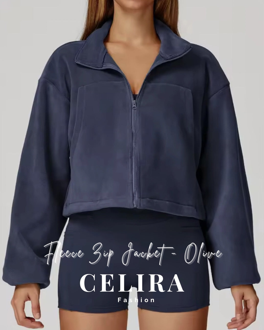 ג׳קט פליז ספורטיבי אוליב