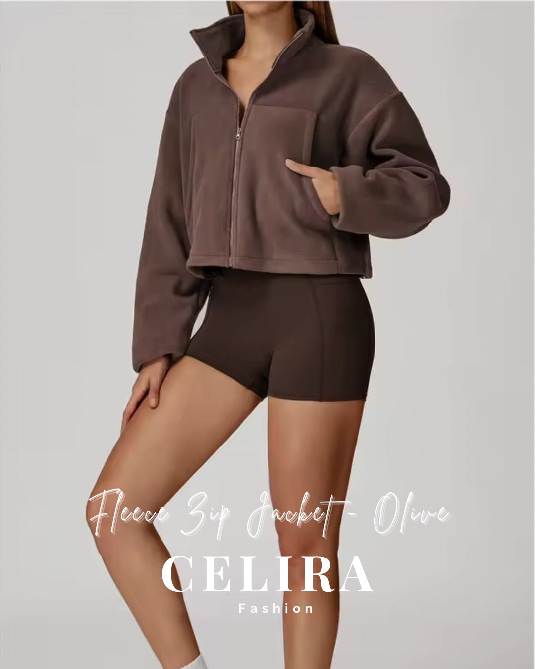 ג׳קט פליז ספורטיבי אוליב