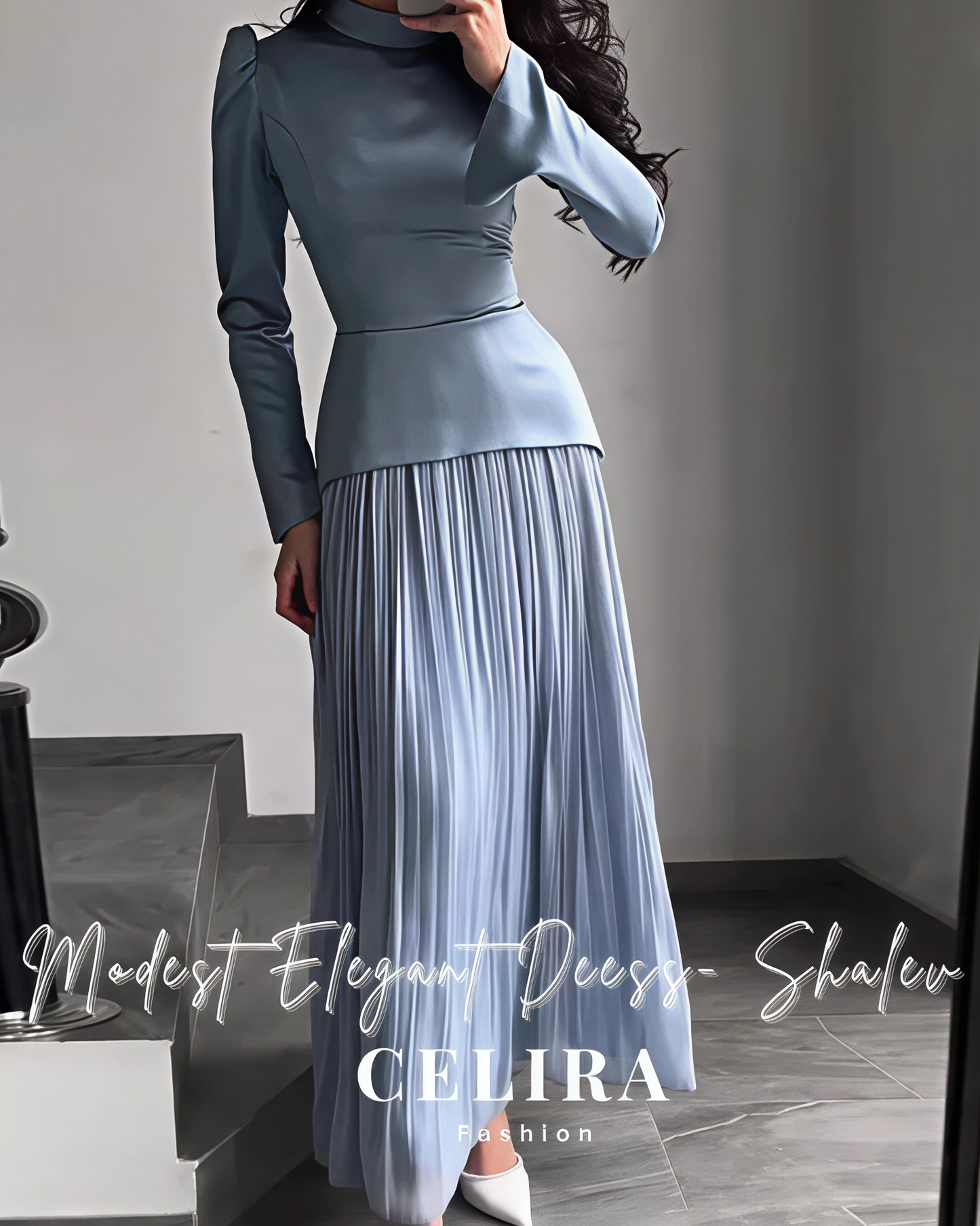 שמלה אלגנטית צנועה - שלו