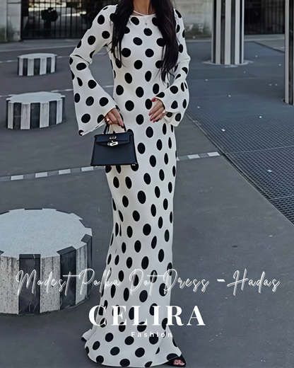 שמלה צנועה מנוקדת - הדס