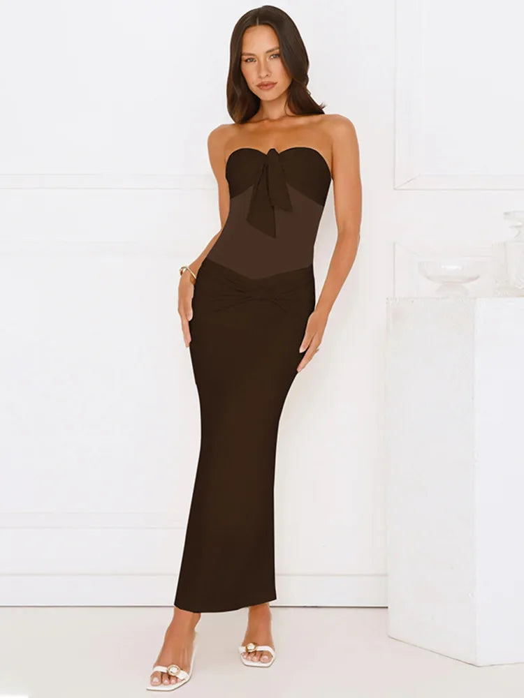 שמלת מקסי אלגנטית סטרפלס- סילבר