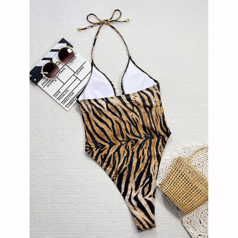 בגד ים שלם מנומר- אמבר