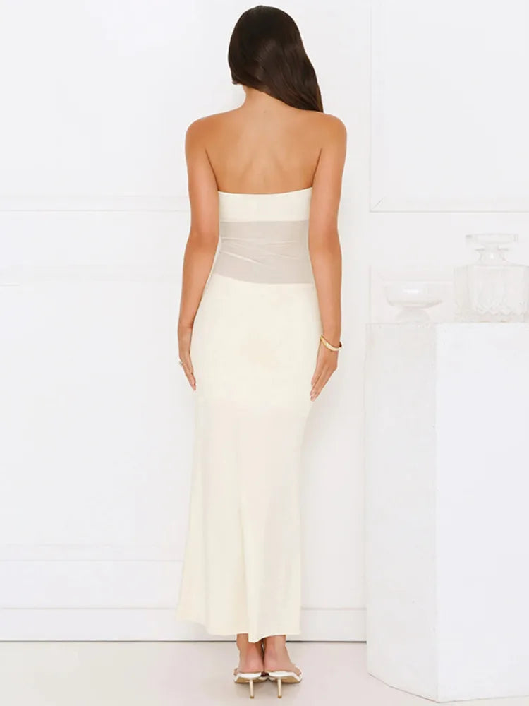 שמלת מקסי אלגנטית סטרפלס- סילבר