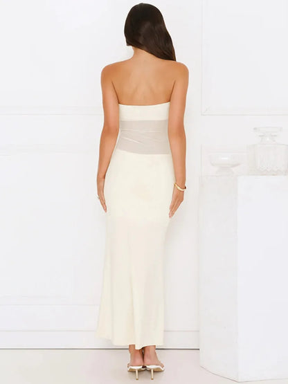 שמלת מקסי אלגנטית סטרפלס- סילבר