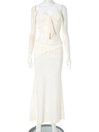 שמלת מקסי אלגנטית סטרפלס- סילבר